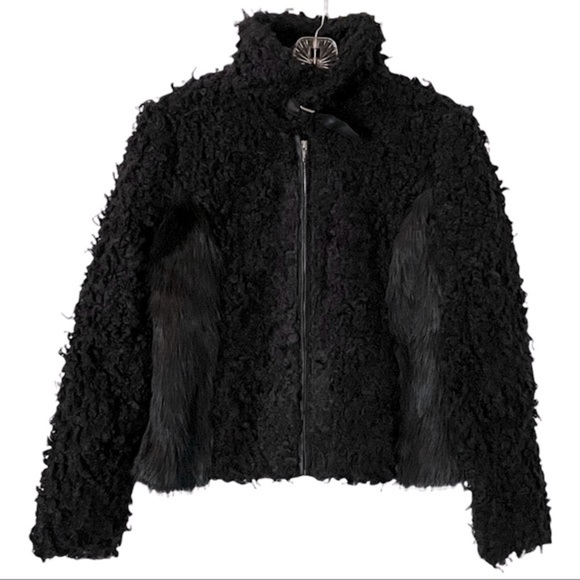 Endless Rose Textured Teddy Black Faux Fur Sherpa Jacket Size S/M - Picture 1 of 12